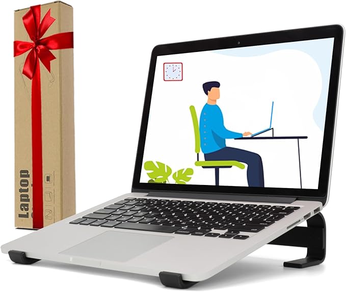 Ventilated Laptop Stand for Desk, Ergonomic Aluminum Laptop Riser, Computer Stand for Laptop, Compatible with MacBook Air Pro, Dell, HP, More 11-17.3 Inches Notebook, Work from Home (Black)