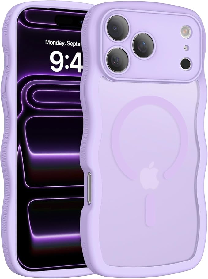 BENTOBEN Magnetic for iPhone 17 Pro Max Case, Cute Wavy [Full Camera Protection][Compatible with MagSafe] Matte Anti-Slip Bumper Women Girls Boys Protective Cover for 17 ProMax 6.9", Lavender Purple