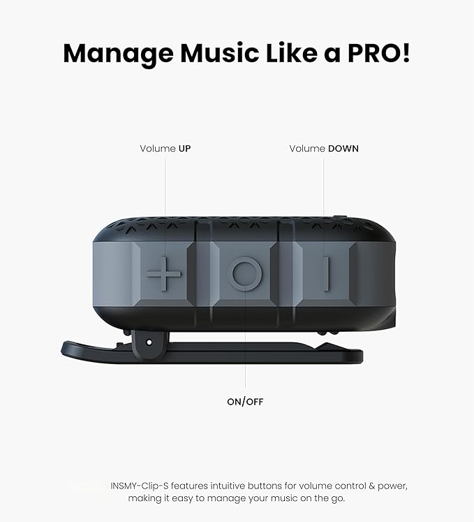 INSMY Wearable Bluetooth Speakers,IP67 Waterproof,Clip-On Portable Small Personal Speaker/Clean Sound/Stereo Pair/Wireless/ENC Built-in Mic/Lightweight for Golf Work Pool Gift (Non-Magnetic) (Black)