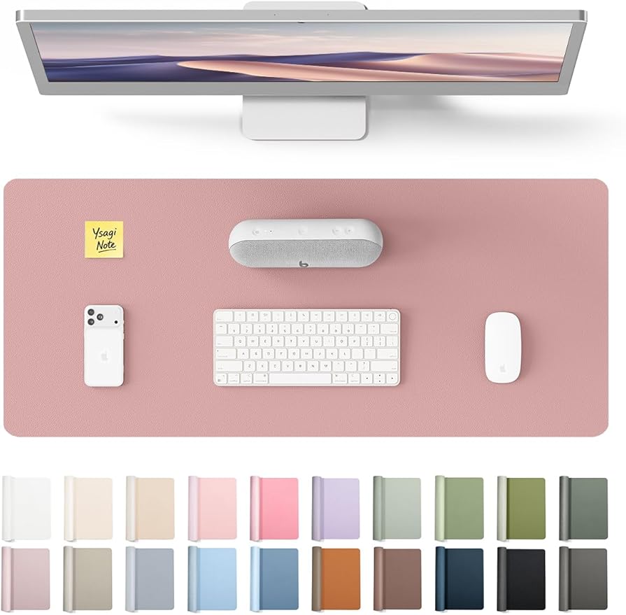 YSAGi Leather Desk Protector, Office Mat, Large Mouse Mat, Non-Slip PU Leather Blotter, Laptop Desk Pad, Waterproof Writing Pad for Office and Home (Pale Mauve, 23.6" x 13.8")