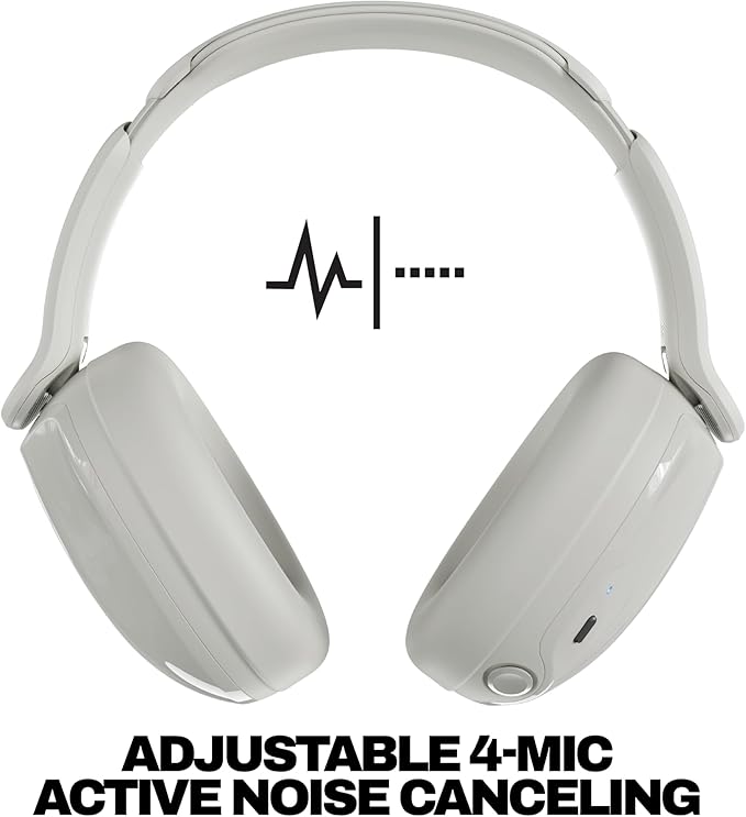 Skullcandy Hesh 540 ANC Wireless Over-Ear Bluetooth Headphones with THX Spatial Audio, Active Noise Cancelling, Personalized Sound, Up to 65 Hours Battery, Microphone for iPhone Android - Bone