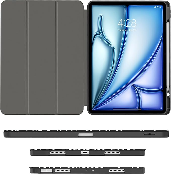 Soke Case for iPad Air 13 Inch (M4/M3/M2,2026-2024), iPad Pro 12.9" 6th/5th Generation with Pencil Holder(2021 2022 Release)-[Apple Pencil Charging + Auto Wake/Sleep] Soft Back Cover, Book Black