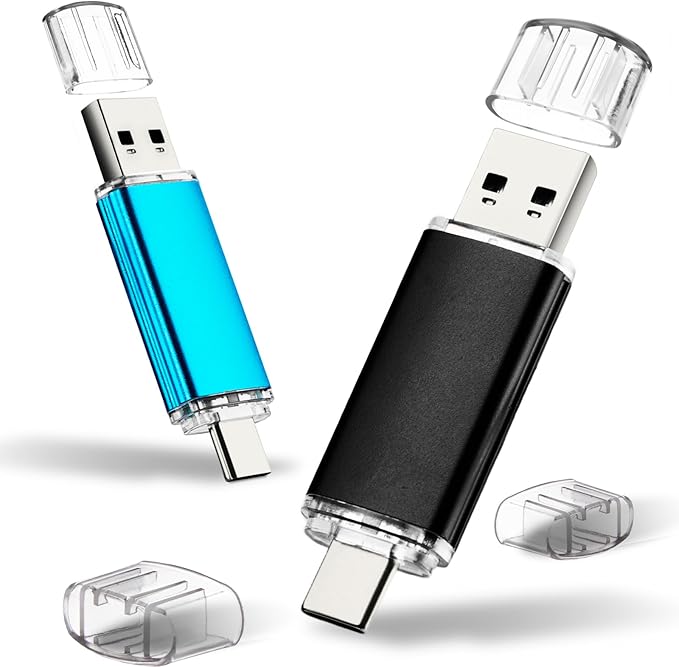 128GB Dual USB C Flash Drive USB 3.0 Flash Drive Type C + USB A Portable Type-C Flash Drive 2-in-1 USB-C Thumb Drive for Smartphone Tablet Computer Mac iPhone 15, Blue