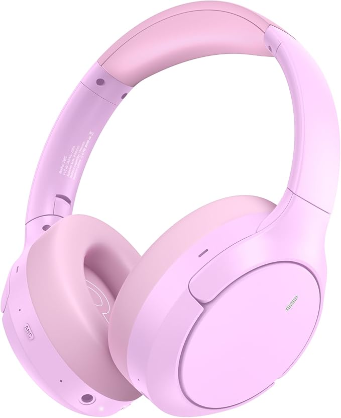 Hybrid ANC Wireless Over-Ear Headphones, 100H Playtime, Hi-Res Audio, Bluetooth 6.0, Multi-Mode Noise Cancellation, Comfort Fit, iOS & Android Compatible, Foldable Design, Travel-Friendly (Pink)