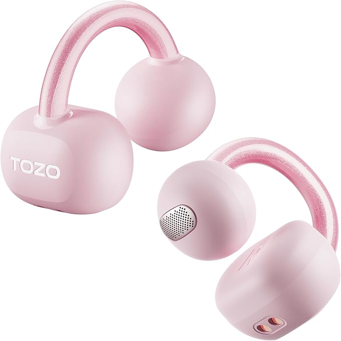 TOZO OpenEarRing True Open Ear Earbuds, Lightweight Comfort Open Ear Clip Wireless Earbuds, 40H Play Bluetooth 5.4 Headphones with Smart Digital Display Design Fit Sports Running, Workout Rose Gold