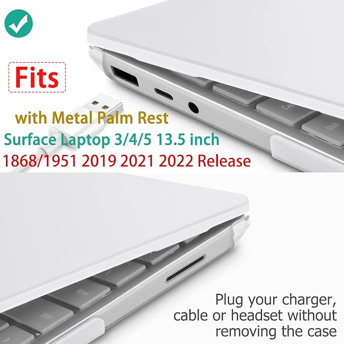 Case for 13.5" Microsoft Surface Laptop 5/4/3 with Metal Palm Rest ONLY 2019-2022 Release Models:1868/1951, Plastic Hard Shell Case with Keyboard Cover & Screen Protector, Matte Clear