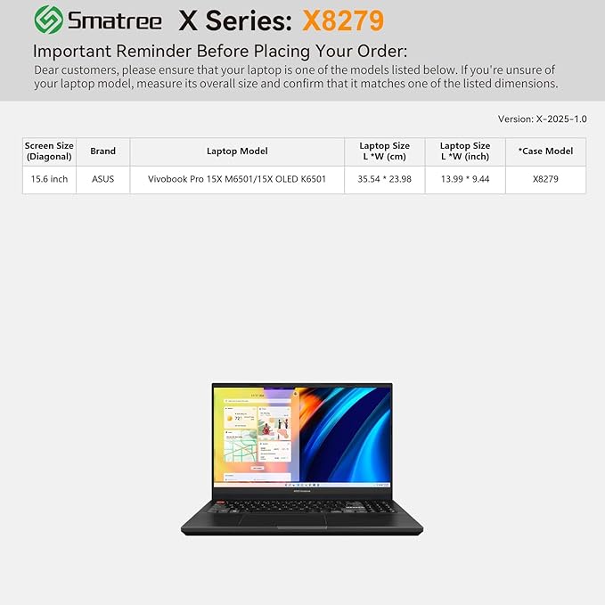 Smatree Hard EVA Protective Sleeve Case Compatible for 15.6 inch ASUS Vivobook Pro 15X M6501/15X OLED K6501, Anti-Shock and Waterproof Laptop Case, Green (X8279G)