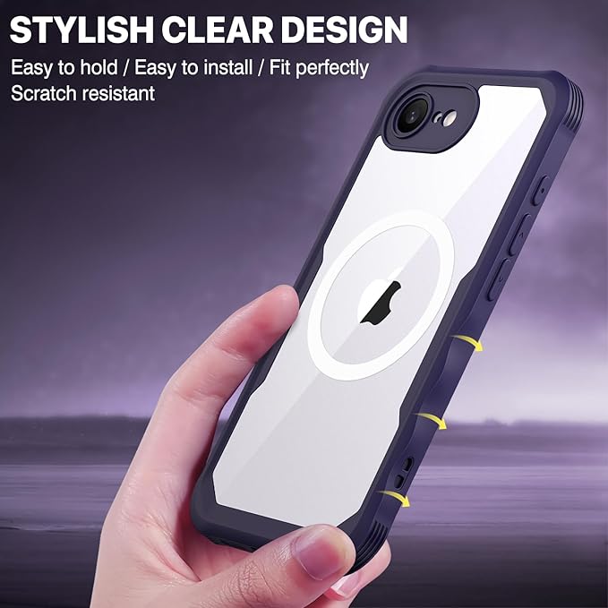CENHUFO Magnetic Privacy Case for iPhone 16E / iPhone 17E [Compatible with Magsafe] Full Body Phone Case Built-in 9H Glass Privacy Screen Protector and Camera Protector, Shockproof Cover - Purple