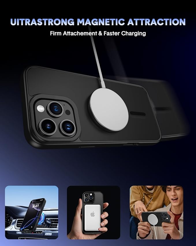 for iPhone 16 Pro Case,Compatible with MagSafe, Includes Tempered Glass Screen & Lens Protectors, Translucent Matte Anti-Fingerprint, Slim Full-Body Military Grade Shockproof case