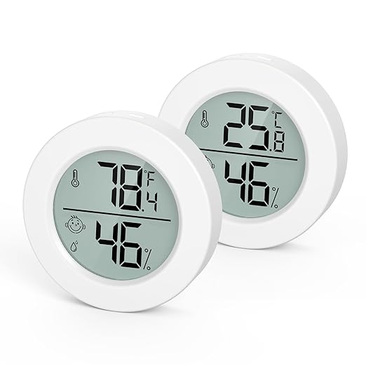 LOFICOPER Mini Digital Thermometer Hygrometer, Wireless Temperature and Humidity Sensor, Indoor Temperature Humidity Gauge with ℃/℉ Switch, Comfort Indicator, for Home, Office, Greenhouse, 2 PCS