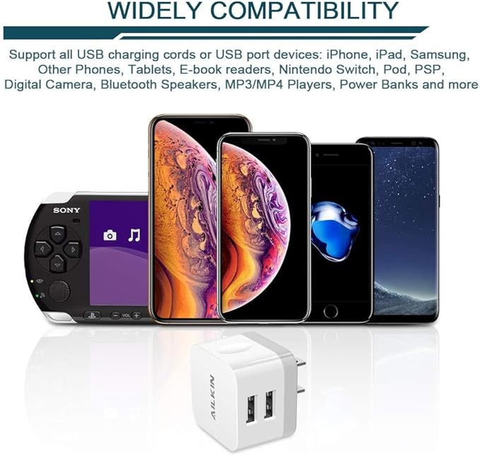 3Pack USB Wall Charger Plug, AILKIN 2.4A Dual Port USB Adapter Power Cube Fast Charging Station Box Base for iPhone 17 Air 16e 16 15 14 13 12 Pro Max SE 11 XR XS X/8, Samsung, Phones Charge Block