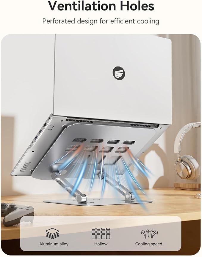 ORICO Ergonomic Laptop Stand for Desk, Height Adjustable Aluminum Alloy Laptop Stand Riser, Foldable Computer Holder Compatible with MacBook, Dell XPS, HP up to 17” - ST11, Silver