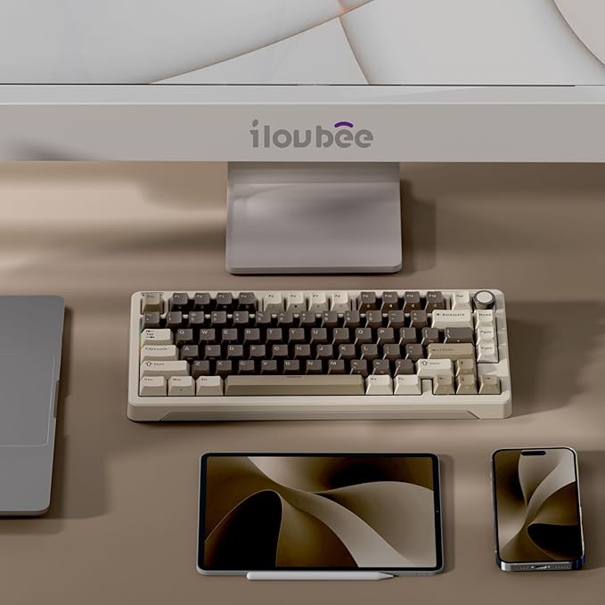 iLovBee B75 Wireless Mechanical Keyboard, 75% Percent Gaming Keyboard w/Bluetooth/2.4GHz/USB Wired, Creamy Hot Swappable Keyboards with Knob, Gasket Mounted PBT keycaps, Pre-Lubed Linear Switches