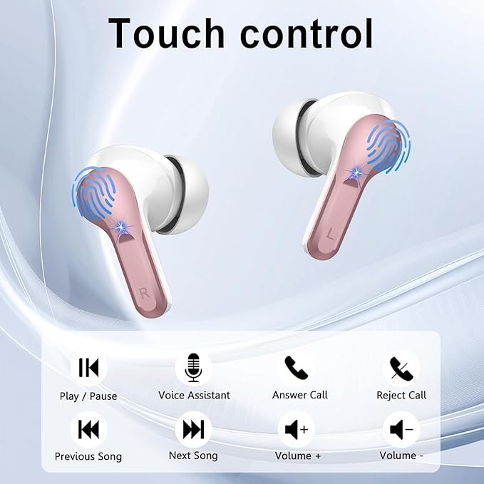 Wireless Earbuds, Bluetooth Headphones 5.4 HiFi Stereo, Ear Buds with 4 ENC Noise Cancelling Mics, 48H Bluetooth Earbuds with Dual LED Display, IP7 Waterproof Earphones for Android iOS, Pink Gold