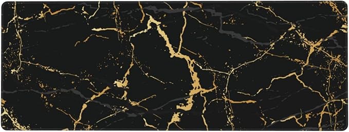 Black and Gold Marble XL Large Mouse Pad with Stitched Edges Long Non-Slip Rubber Base Mousepad Laptop Keyboard Mat Desk Pad for Office Home Desk Decor, 31.5" X 11.8"