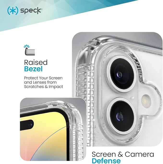 Speck Clear iPhone 16 Case - Slim Phone Case - MagSafe - GemShell - Crystal Clear