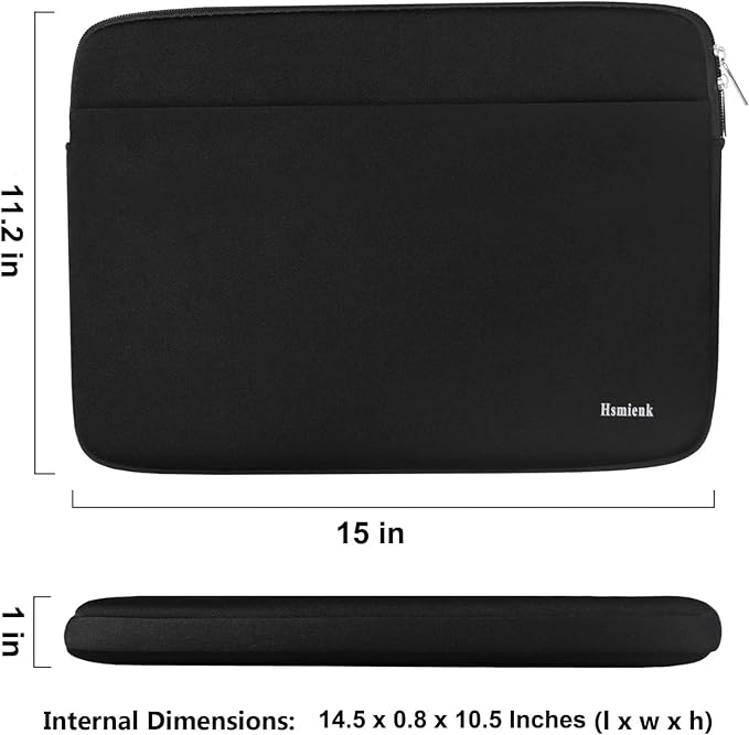Laptop Sleeve Case 15 inch, Shockproof Protective Computer Cover Bag with Accessory Pocket, Travel Bags Carrying Laptop Sleeve for 15" HP, ASUS, Dell, Lenovo, Acer, Black