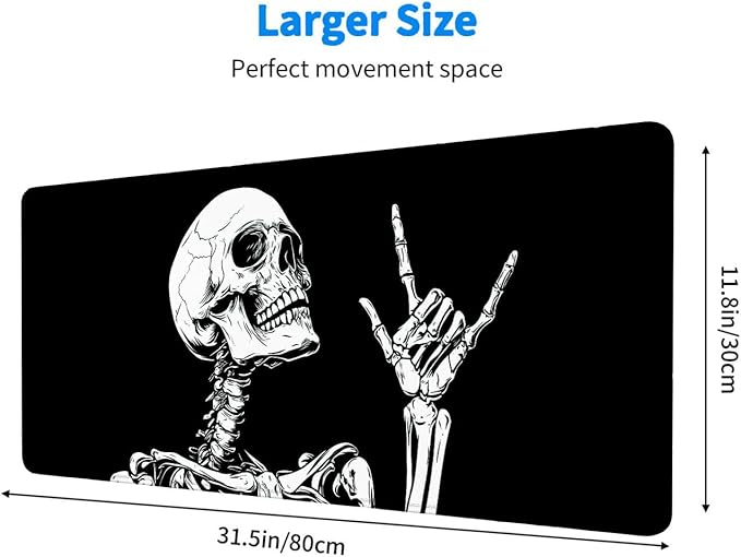Skeleton Mouse Pad Large Rock Black White XL Mouse Pad Large Mousepad Extended Laptop Keyboard Mat Gaming Desk Pad Mouse Mat Compatible with Computer, Laptop, and Keyboard 31.5x11.8 Inch