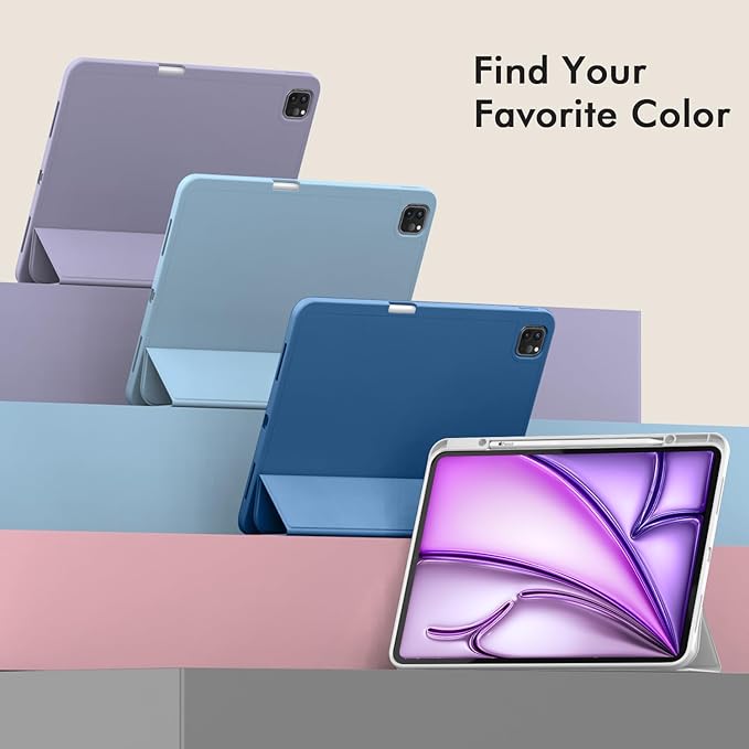 ZryXal New iPad Air 13 Inch Case M3 2025/M2 2024 with Pencil Holder, Trifold Stand Smart Case with Soft TPU Back,Auto Wake/Sleep(Light Gray)