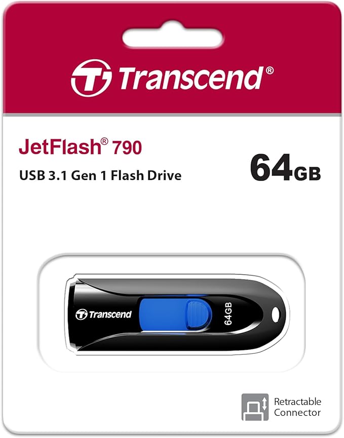 Transcend 64GB JetFlash 790 USB 3.0 Flash Drive (TS64GJF790K), Black