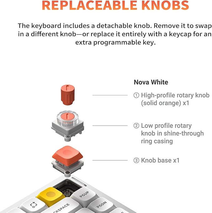 nuphy Air75 V3 Hot Swappable Wireless Mechanical Keyboard, 84 Keys 75% Custom Low Profile Keyboard with Knob, RGB Backlit, Gasket Mounted, Support Bluetooth/2.4GHz/USB-C,White-Blush Nano