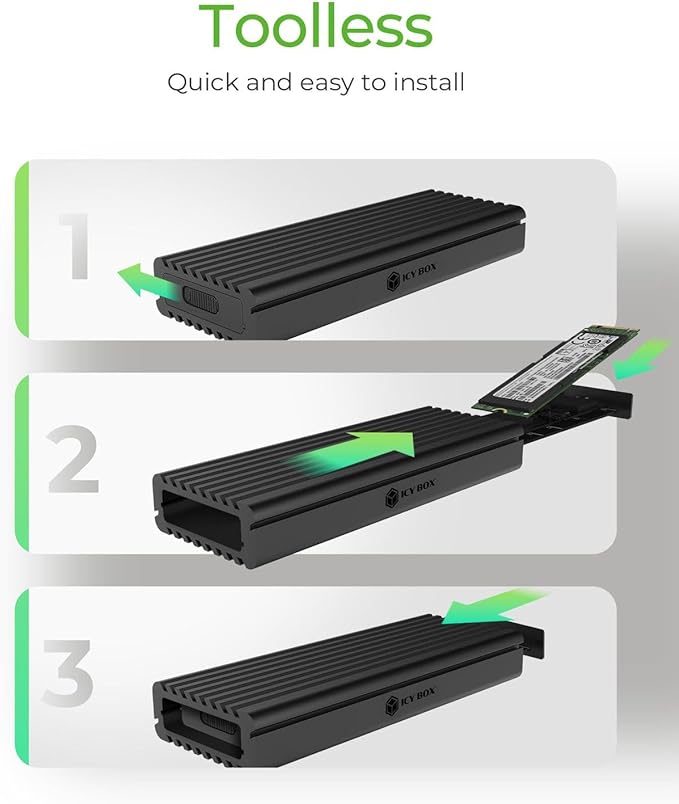 M.2 NVME SSD Enclosurer, ICY BOX USB 3.2 Gen 2 (10 Gbps) to NVME PCIe SSD Enclosure Adapter, Aluminum External case, M-Key and B+M-Keys and SSD Size 2230/2242 /2260/2280 SSDs, Write Protection