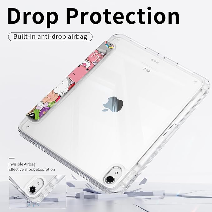 Case for iPad mini 7 2024 (A17 Pro)/ iPad mini 6 (2021), iPad 8.3-inch 7th/6th Generation Case, Trifold Stand Protective Slim Clear Back Cover with Pencil Holder, Cute Animals