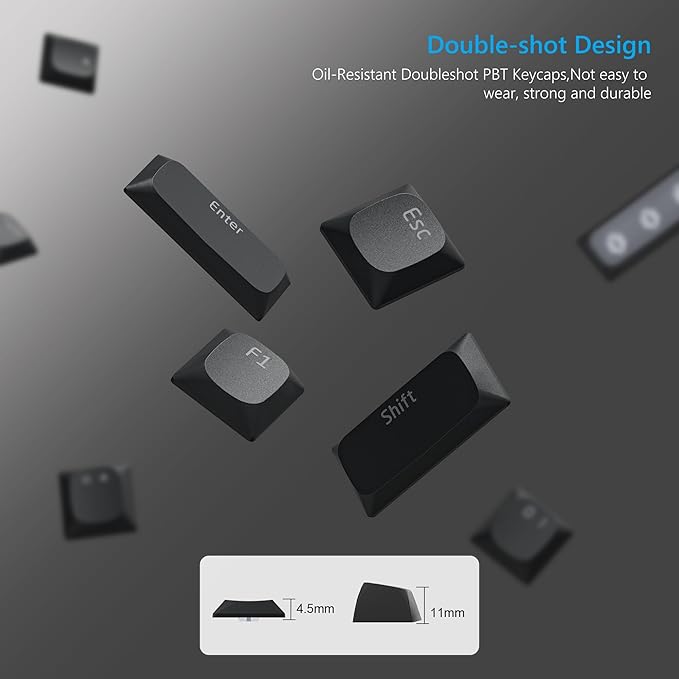 Womier Low Profile Keycaps for Mechanical Keyboard, Black Shine Through Keycaps, PBT Keyboard Key caps 60% 65% 75% 96% 100% for Cherry Gateron MX Switches, Black Backlight