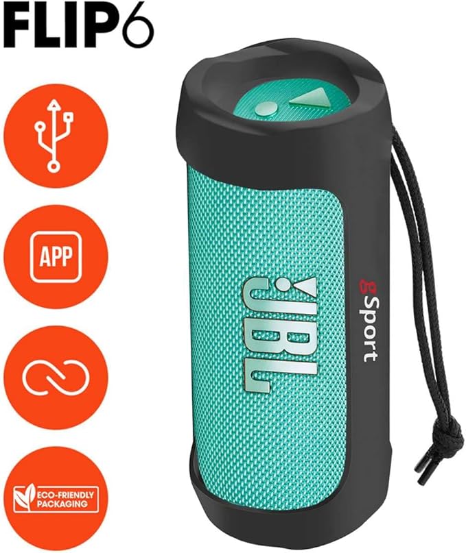 JBL FLIP 6 Waterproof Portable Speaker Bundle with gSport Silicone Sleeve (Teal)