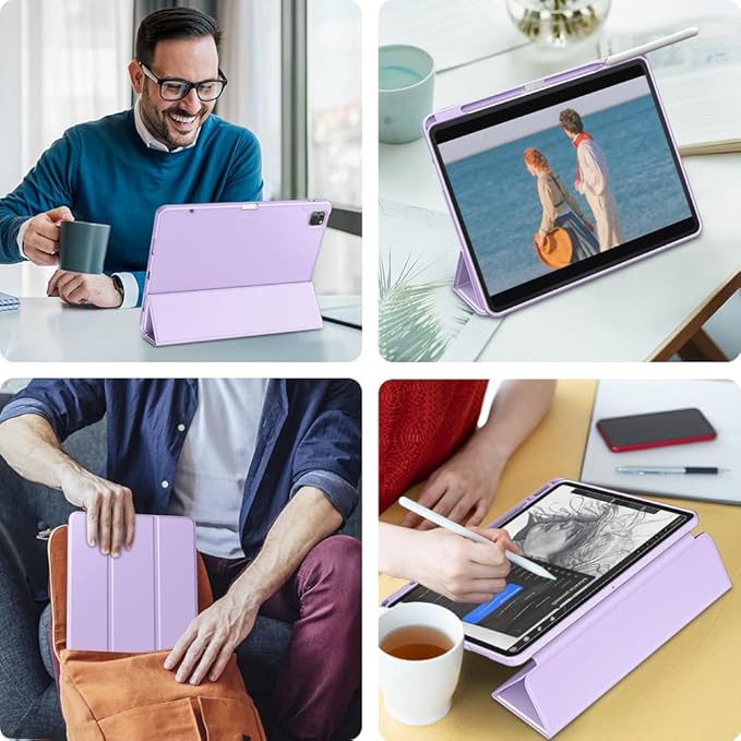 DTTO for iPad Air 13 Inch Case M4/M3/M2 2026/2025/2024, iPad Pro 12.9 Inch Case (6th/5th/4th/3rd Gen), Smart Slim Trifold Stand Soft Cover with Pencil Holder, Taro Purple