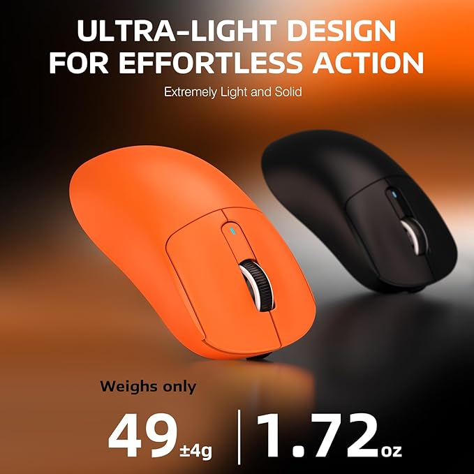 ATTACK SHARK X3 Wireless Gaming Mouse, 49g Ergonomic Computer Mouse, Triple Modes PAW3395 26K DPI Optical Sensor, 200h Battery Life, Programmable Buttons, Gaming Accessories for PC/Laptop/Mac(Orange)