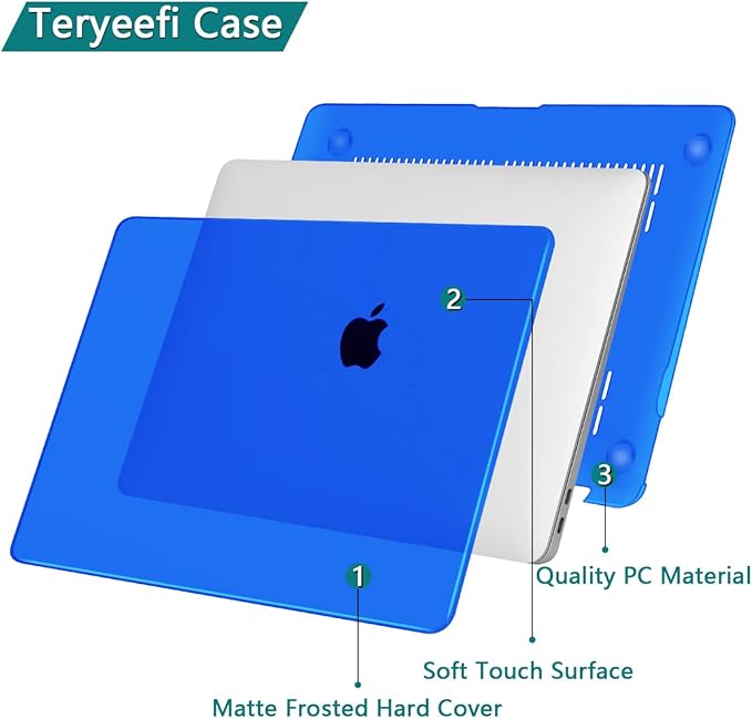 Teryeefi Case for 2022 2021 2020 MacBook Pro 13 inch M1 M2 Chip A2338 A2289 A2251 A2159 A1989 A1706 with Touch Bar 2016-2019 Release, Plastic Crystal Hard Shell & Keyboard Skin, Crystal Deep Blue