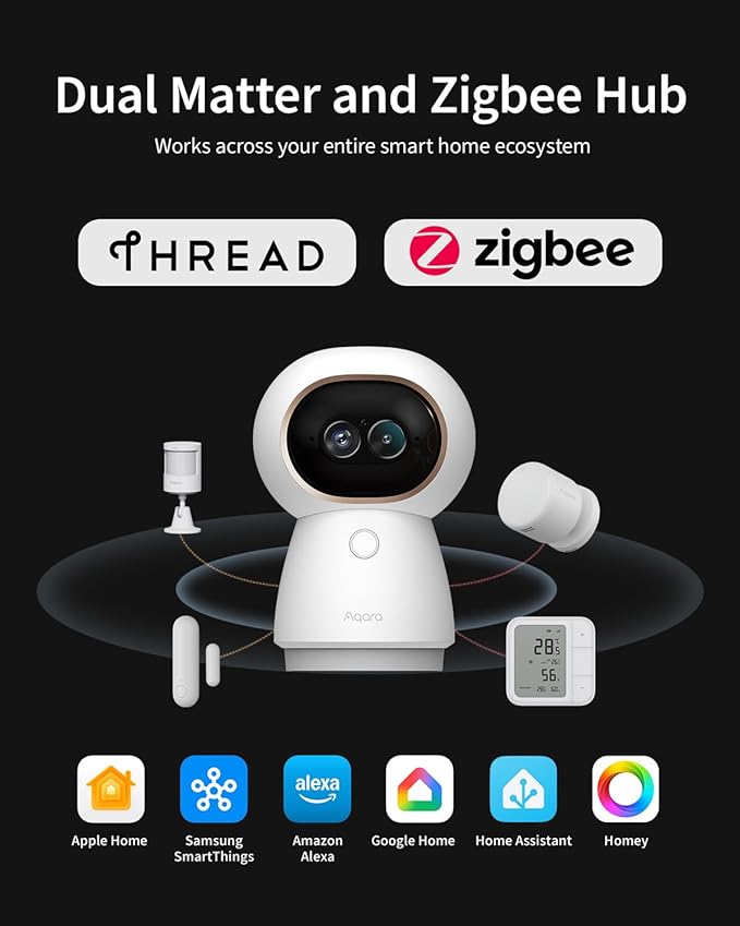 Aqara 4K UHD Dual-Lens Matter Camera Hub G350, Indoor Security Camera 9X Zoom, 360° Pan & Tilt, AI Auto-Tracking, Face/Gesture Recognition, Works with Apple HomeKit, Alexa, Google Home, SmartThings