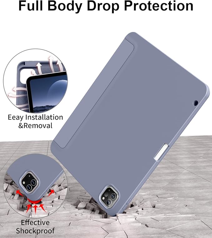 for iPad Pro 12.9 Case (6th/5th/4th/3rd Generation 2022/2021/2020) & ipad Air 13 inch case (M3 2025/M2 2024) with Pencil Holder, Smart Slim Trifold Stand Case with Soft TPU Back (Purple)