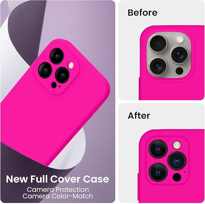 FireNova Designed for iPhone 15 Pro Case, Silicone Upgraded [Camera Protection] Phone Case with [2 Screen Protectors], Soft Anti-Scratch Microfiber Lining Inside, 6.1 inch, Hot Pink