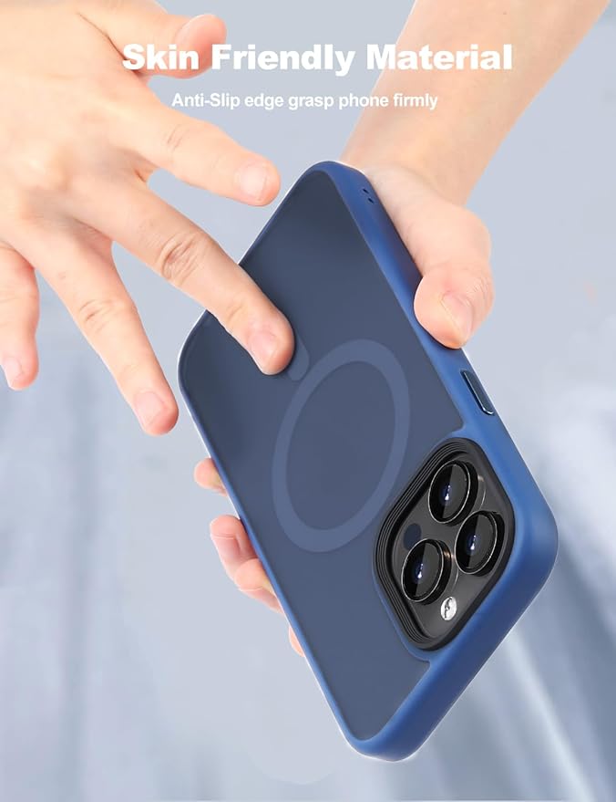 Tigowos Compatible with iPhone 15 Pro Case Fits MagSafe 10FT Drop Resistant Matte Skin Feeling Back Cover Aluminum Alloy Keys Fits iPhone 15 Pro Phone Cases, Blue