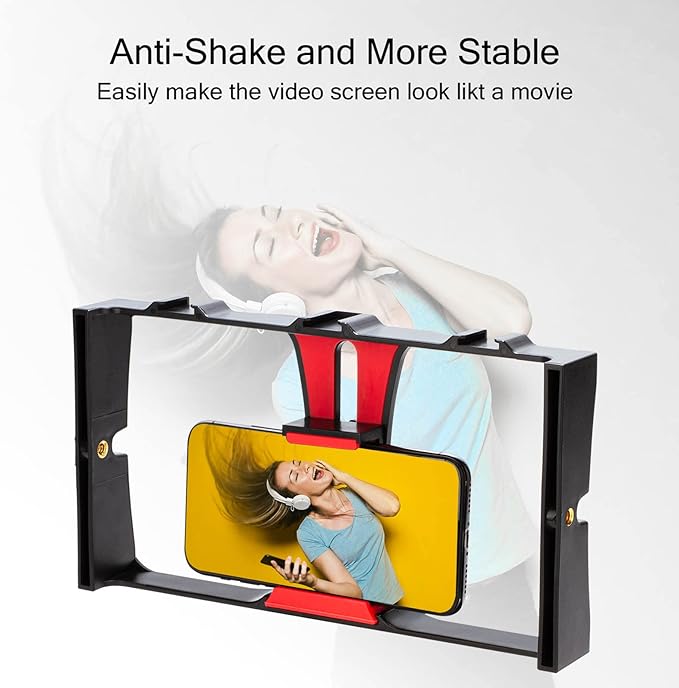 Smartphone Video Rig, Handheld Phone Video Camera Stabilizer, Portable Phone Photography Vlog Cage, with Cold Shoe Mount, 1/4in Screw Holes, for Live Broadcast(Red)