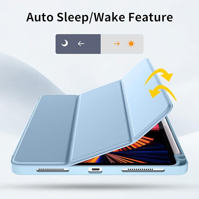 Wenlaty Case for iPad Pro 11 Inch Case 4th/3rd/2nd Generation with Pencil Holder, for iPad 11 Pro 2022/2021/2020, Protective Cover with Two Stand Angles, Auto Wake/Sleep, Sky Blue