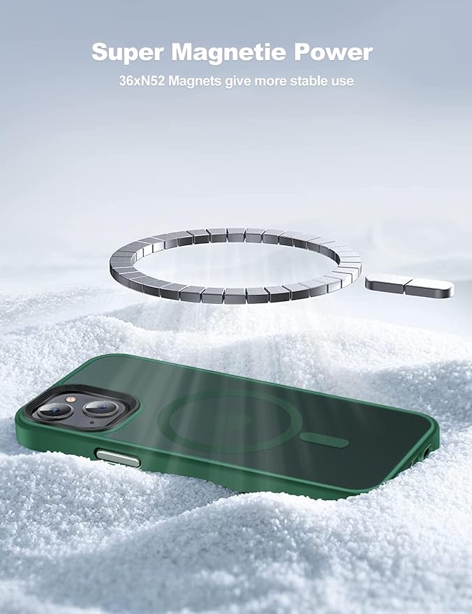 Tigowos for iPhone 15 Magnetic case Fits MagSafe 15FT Drop Resistant Skin Friendly Feeling Heavy Duty Shockproof Back Cover Fits iPhone 15 Phone Cases 6.1"，Matte Green