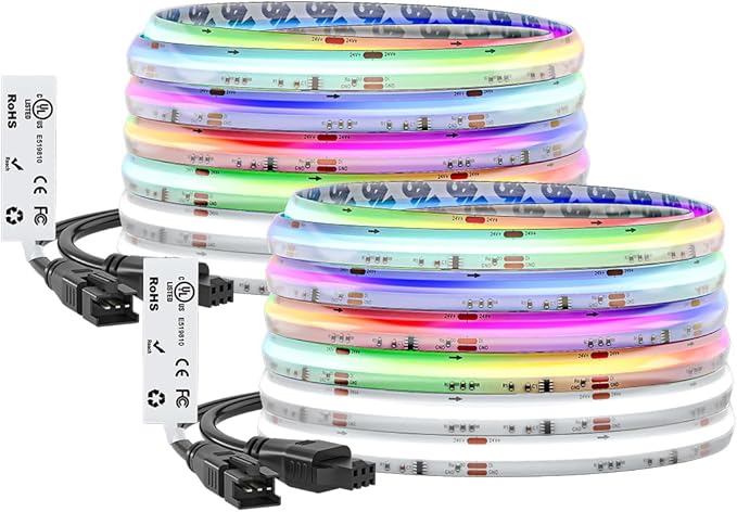 BTF-LIGHTING FCOB COB LED Strip Light IP66, WS2814 Smart IC RGBW 6000K Color Chasing Light, UL Listed DC24V 32.8FT 784LEDs/m High Density 10mm Width for Home Party DIY Decor(No Adapter or Controller)