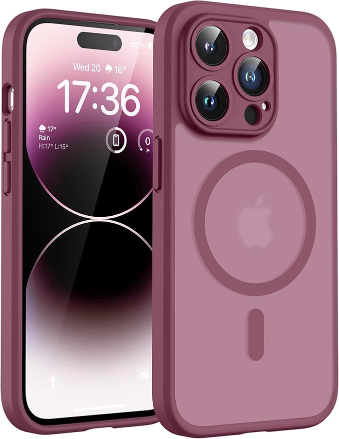 TOCOL for Phone 14 Pro Case, Compatible with Magsafe Charger, Full Camera Protection, Drop Protection, Translucent Matte Phone Case for iPhone 14 Pro 6.1 inch (Plum)