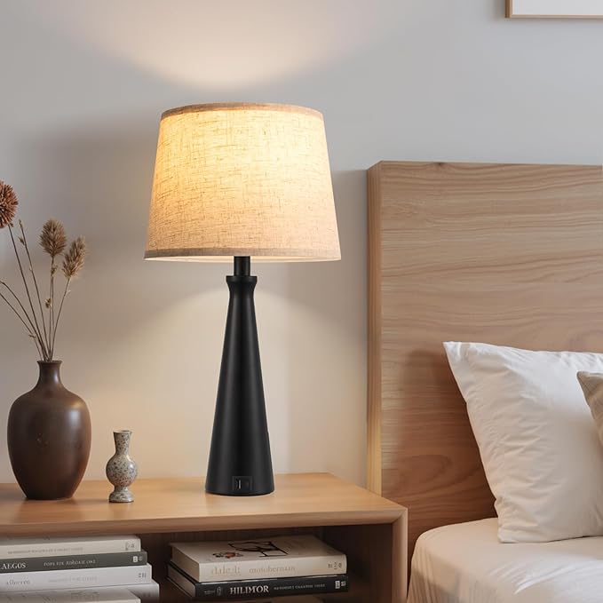Seealle Modern Table Lamps Set of 2 - Touch Bedside Lamp for Nightstand with Dual USB C+A,3-Way Dimmable Nightstand Lamps for Living Room Bedroom End Table with Beige Shade(Bulb Included)
