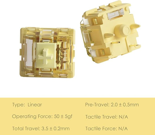 Akko V5 Creamy Yellow Keyboard Switch with LED Diffuser for Mechanical Gaming Keyboard, 5-Pin 50gf Linear Lubed Switches (45pcs)