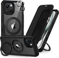 CENHUFO Privacy for iPhone 15 Plus Case, Full Body Phone Case [Compatible with Magsafe] Built-in 9H Tempered Glass Privacy Screen Protector and Magnetic Ring Stand, Clear Camera Lens Cover - Black
