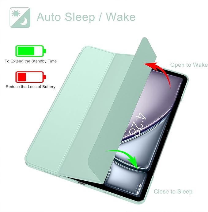 Soke Case for iPad Air 13 Inch (M3/M2) 2025/2024,iPad Pro 12.9 2022 2021(6th 5th Generation) - [Slim Trifold Stand + Auto Wake/Sleep],Protective Hard PC Back Cover (Mint Green)