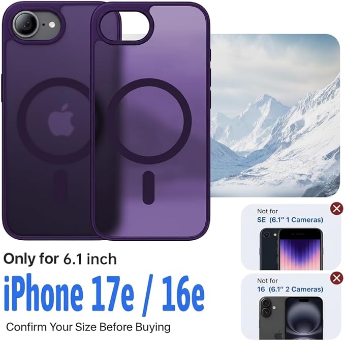 Eastinbox Magnetic Shockproof for iPhone 17e & iPhone 16e Case [Compatible with MagSafe] [Military-Grade Protection] Anti-Yellowing, Matte Protective Phone Case for iPhone 17 e/16 e 6.1", Purple