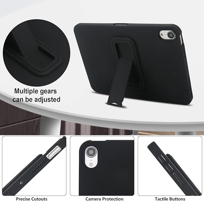 Case for iPad mini 7th & 6th Gen with Kickstand, Soft TPU + Hard PC Ultimate Delicate Touch Feeling Shockproof Protective Back Cover for iPad mini 7th 6th Women Men, Black