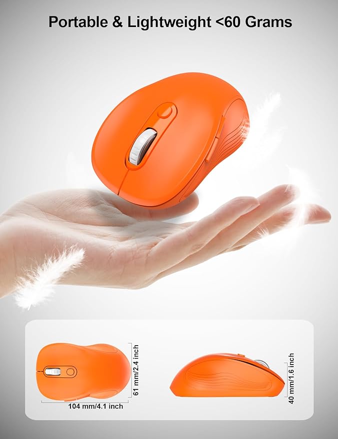 Trueque Wireless Mouse for Laptop, 2.4GHz Ergonomic Computer Mouse with Back & Forward Buttons, 3 Adjustable DPI Levels, 6 Buttons, Optical USB Cordless Mice for Windows PC, M01 (Orange)