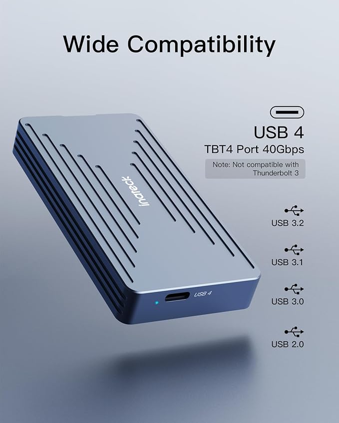 Inateck 40Gbps M.2 NVMe SSD Enclosure, Aluminum Hard Drive Enclosure, USB 4.0/Thunderbolt 4, No Tools Required Installation, Supports 2230/2242/2260/2280 SSDs, M-Key, FE2028