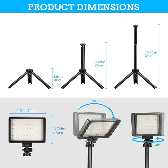 LED Video Light 2-Pack, 5600K Dimmable USB Photo Lights with Mini Tripod and Colored Filters for Photo Studios, Small Angle Shooting, Video Recording, Game Streaming
